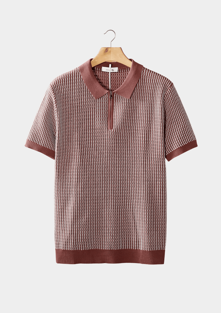 Emma & Rose Manhattan Henk™ Textured Zipper Polo shirt featuring a collared design and front zipper detail.