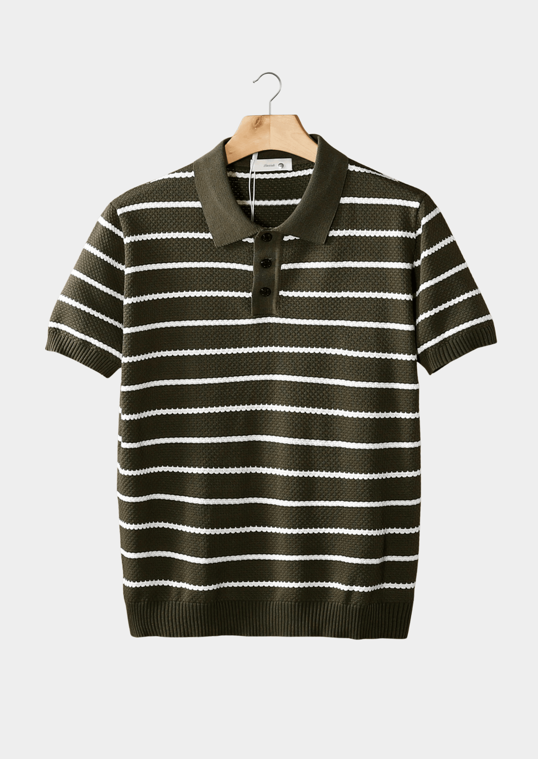 Hannes™ striped textured button polo shirt in blue and white, featuring a collar and button placket from Emma & Rose Manhattan