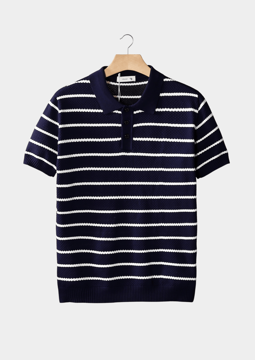 Hannes™ striped textured button polo shirt by Emma & Rose Manhattan, featuring a classic collar and vibrant stripe pattern.