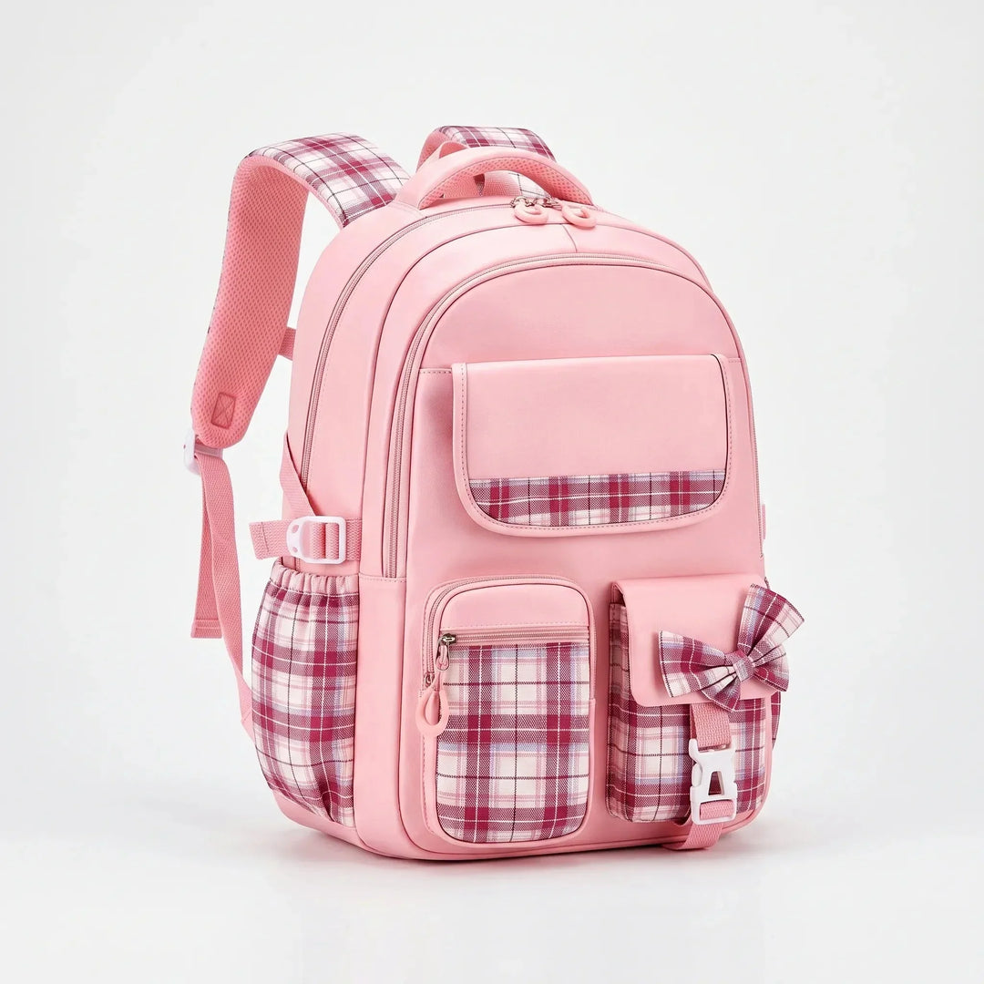 Checkered School Backpack Water-Resistant with Padded Shoulder Straps