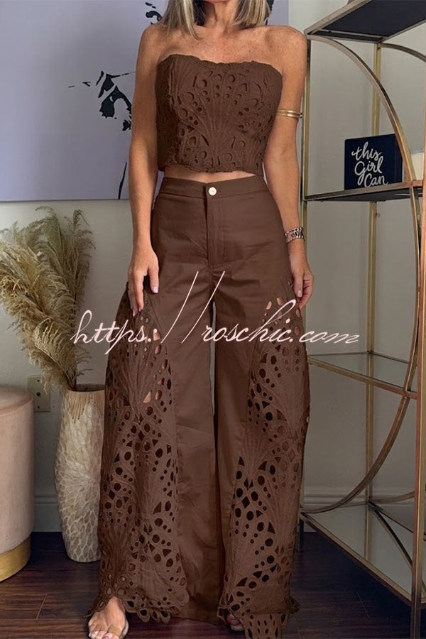 Sienna Embroidered Cut-Out Palazzo Pants Two-Piece Set, view 7 - Elena Harper