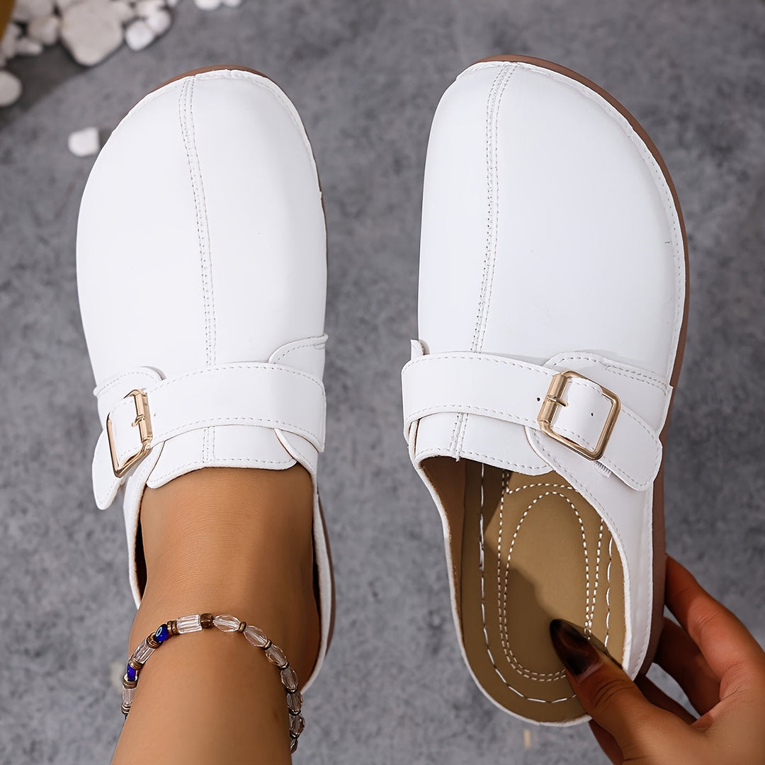 Zartha Lightweight Summer Slippers with Buckle Detail, view 3 - Elena Harper
