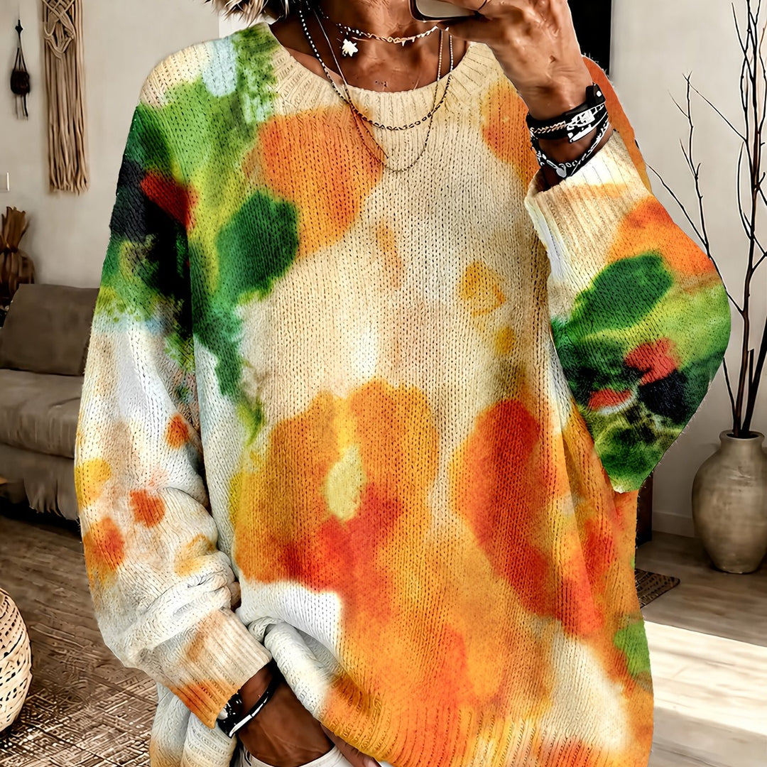 Amberlei Orange Tie-Dye Floral Sweater - Elena Harper