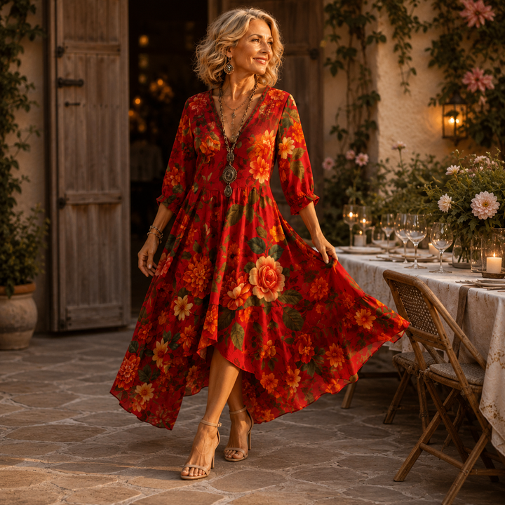Jolene™ | Elegant Belly-Camouflaging Floral Dress