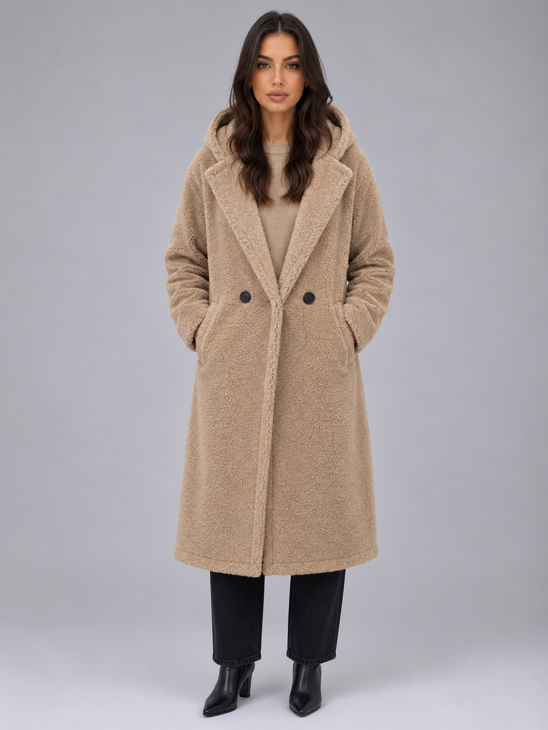 Women's Long Hooded Teddy Coat – Oversized Borg Winter Coat