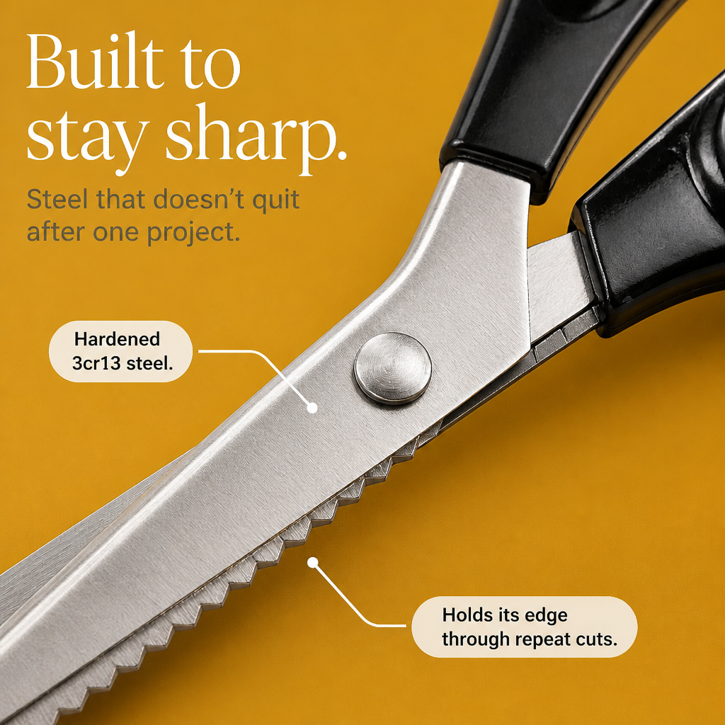 Zigzag Pinking Shears with Spring Mechanism – Sewing Scissors for Edge Finishing