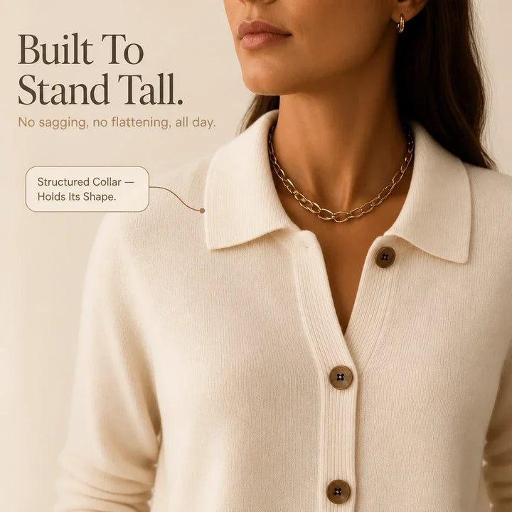 Collara Turn-Down Collar Contrast-Button Knit Cardigan - Elena Harper