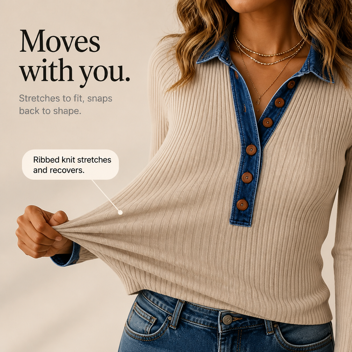 Denali Rowe – Denim-Look Collar Top
