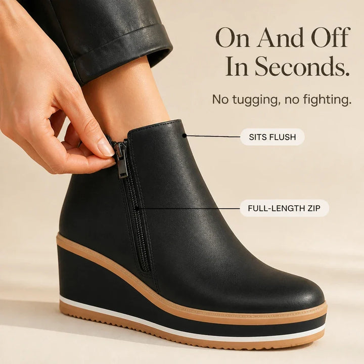 Colombe Smooth Side-Zip Wedge Ankle Boots - Elena Harper