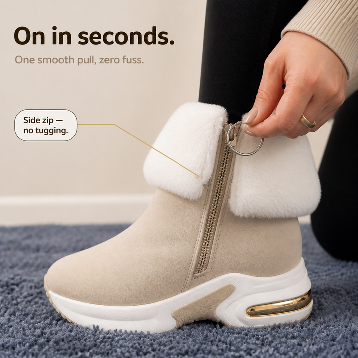 CozyLift Plush-Cuff Zip-Up Ankle Boots - Elena Harper