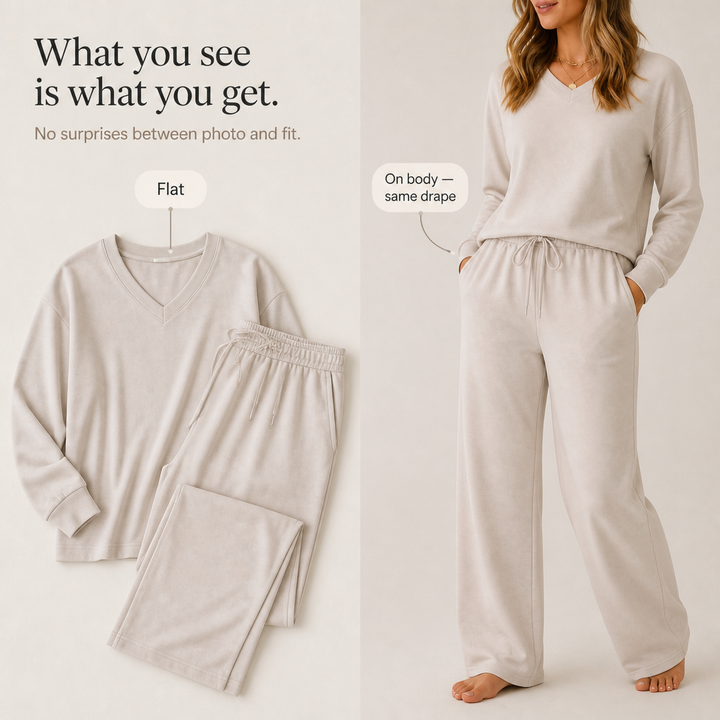 Draperie Vertical-Seam Drawstring Knit Lounge Set - Elena Harper