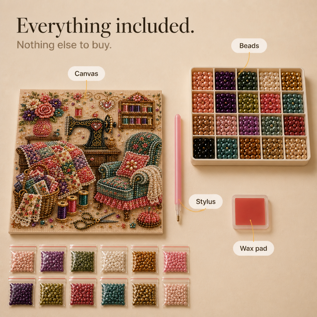 CozyGlow Sewing Room Diamond Painting Kit - Elena Harper
