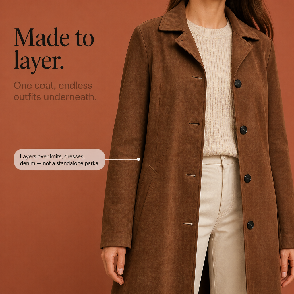 Draperie Suede Trench That Moves With You, Not Around You - Elena Harper