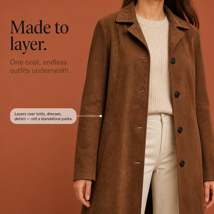 Draperie Suede Trench That Moves With You, Not Around You - Elena Harper