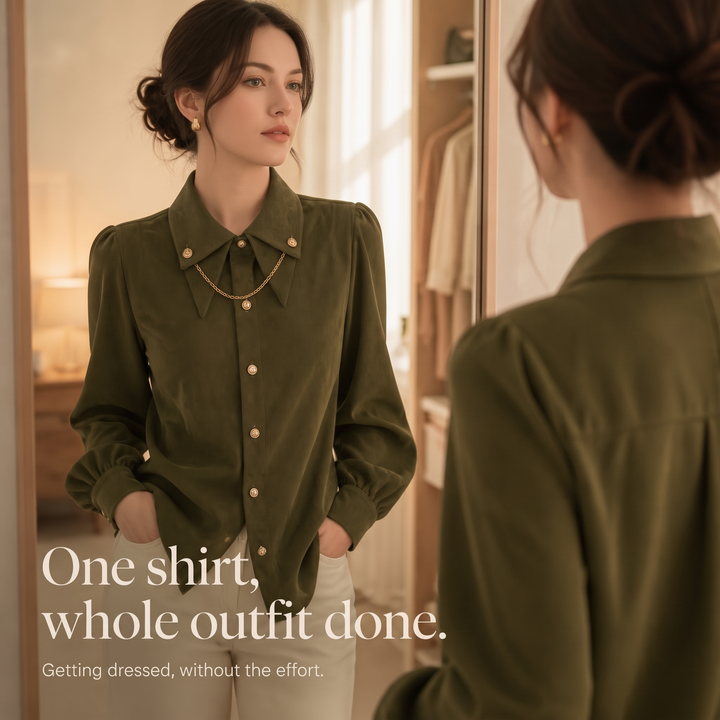 Corduvia Studded Collar Corduroy-Look Shirt With Detachable Chain - Elena Harper