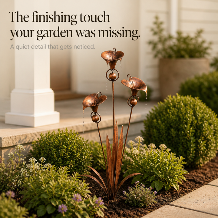 Calla Chime Three Copper-Tone Calla Lily Garden Stake - Elena Harper