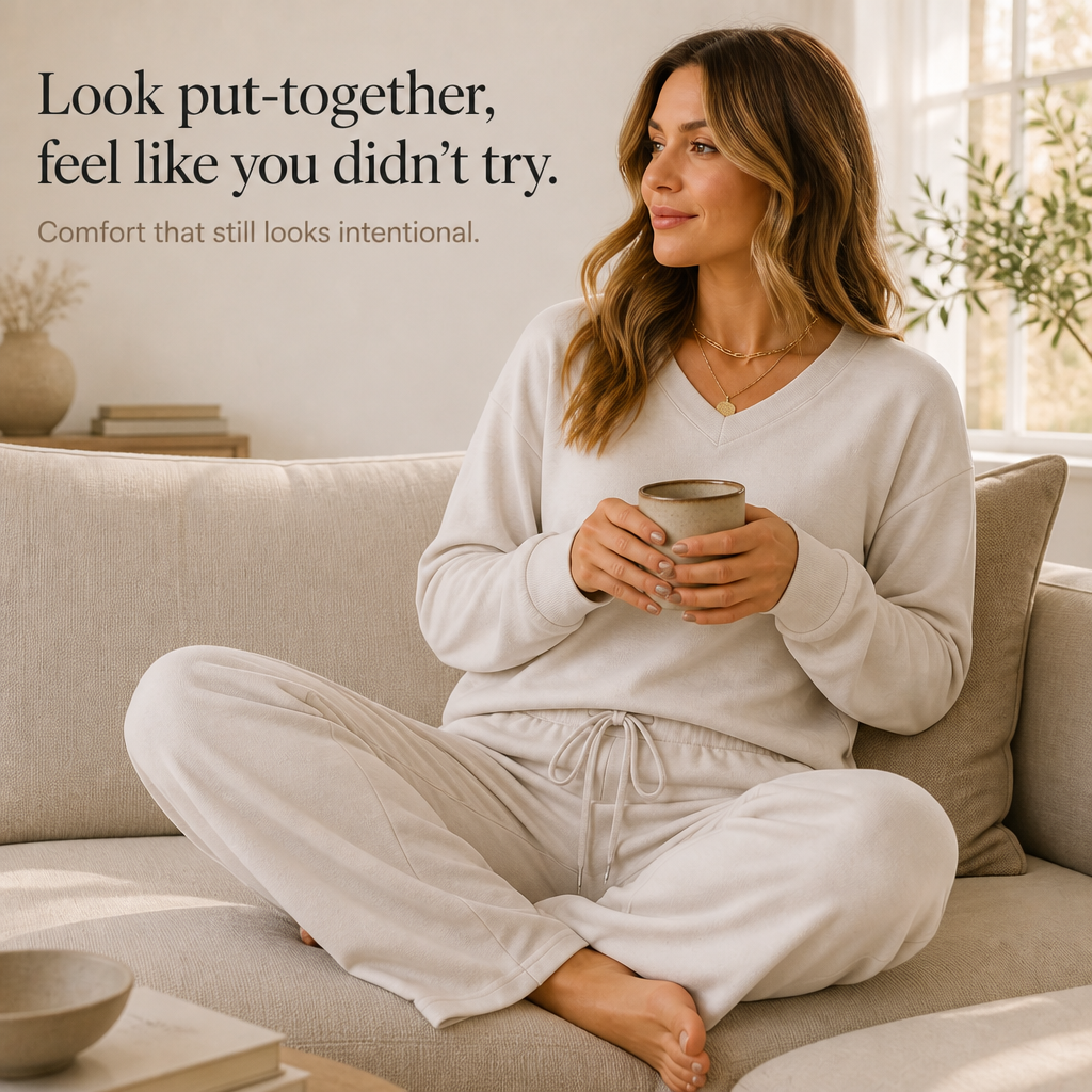 Draperie Vertical-Seam Drawstring Knit Lounge Set - Elena Harper