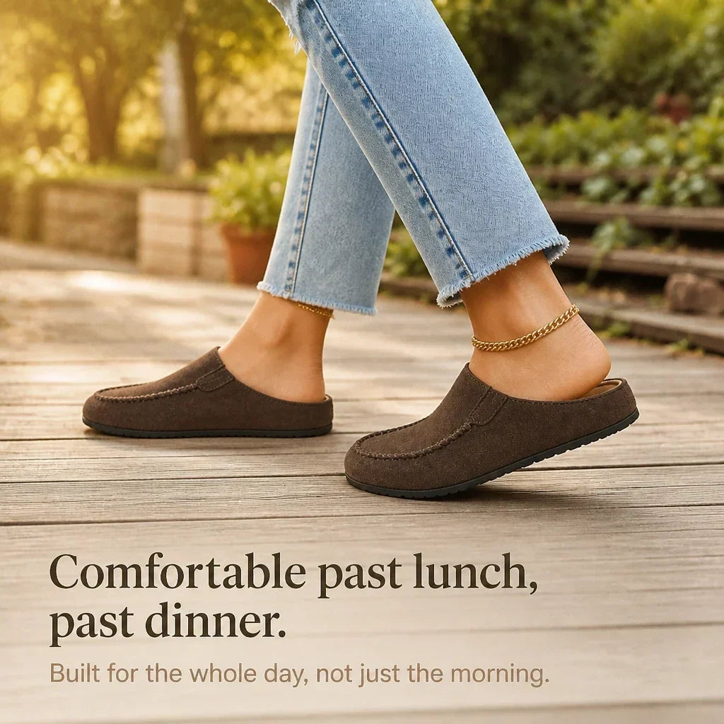 Daybella – Brown Backless Round-Toe Flat Shoes