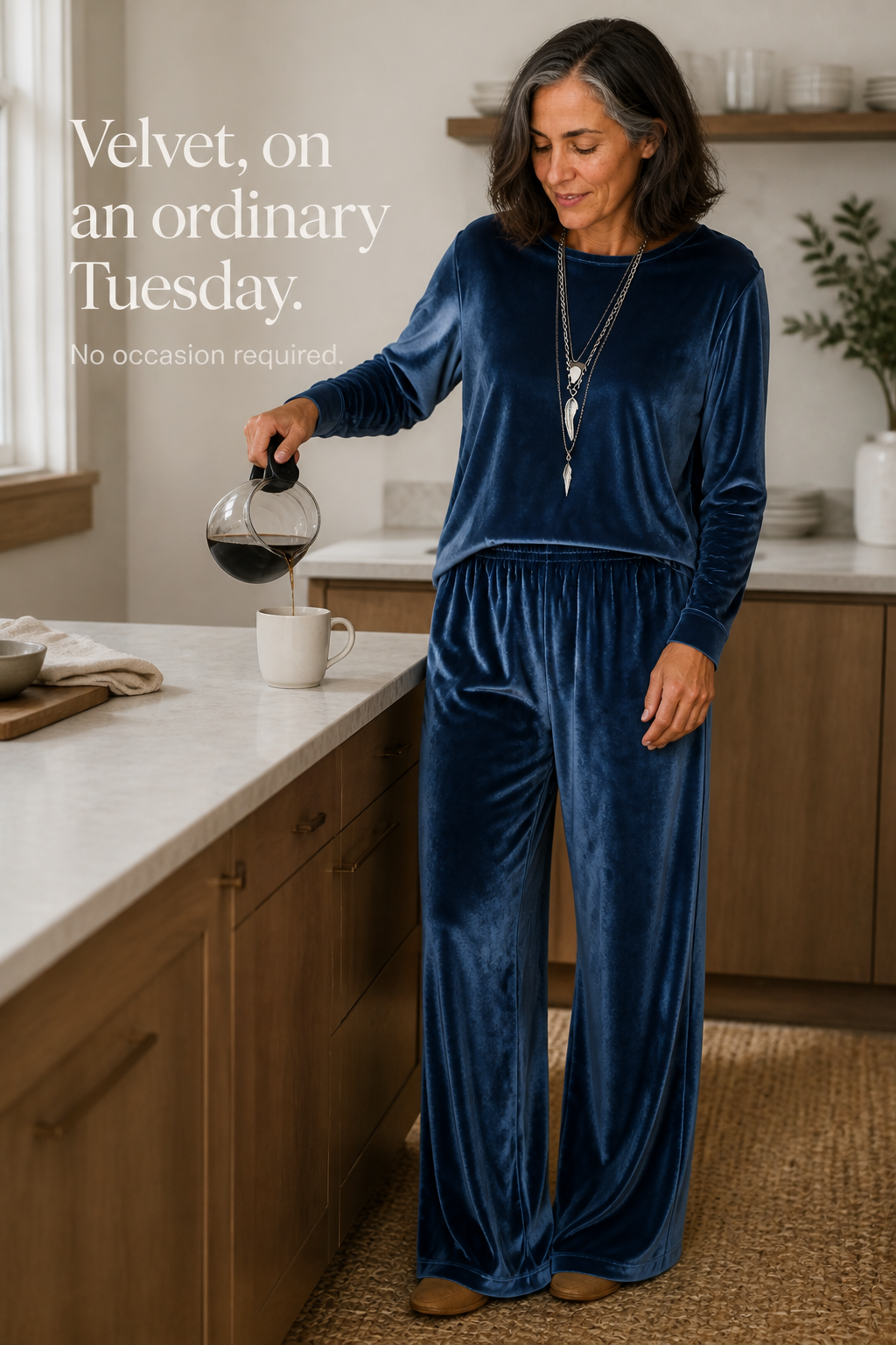 Duskvelor Velvet-Look Wide-Leg Two-Piece Lounge Set - Elena Harper