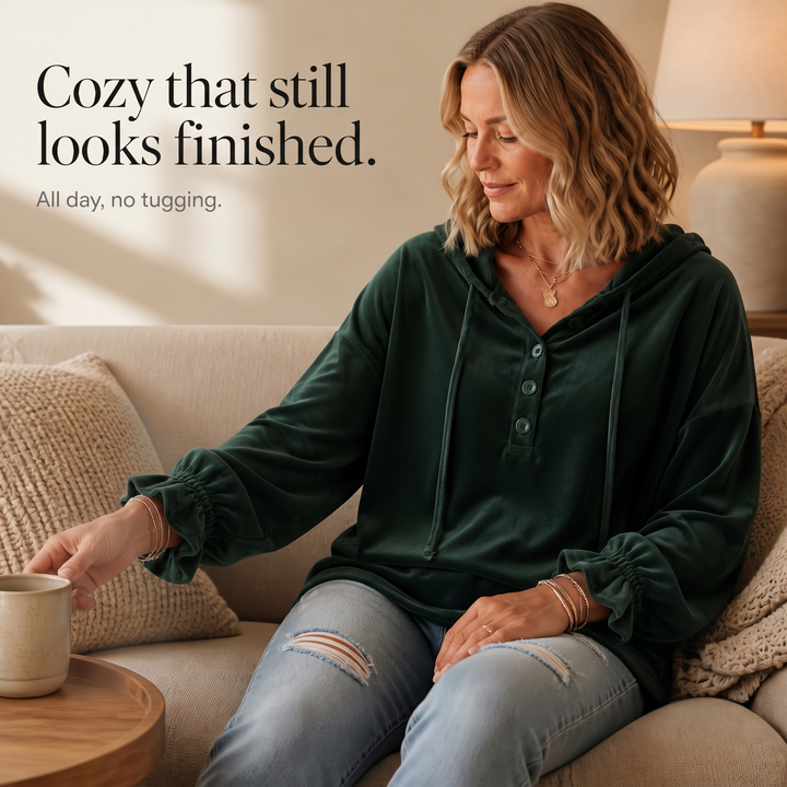 Drapella Lantern Sleeve Ruffled Cuff Hoodie - Elena Harper