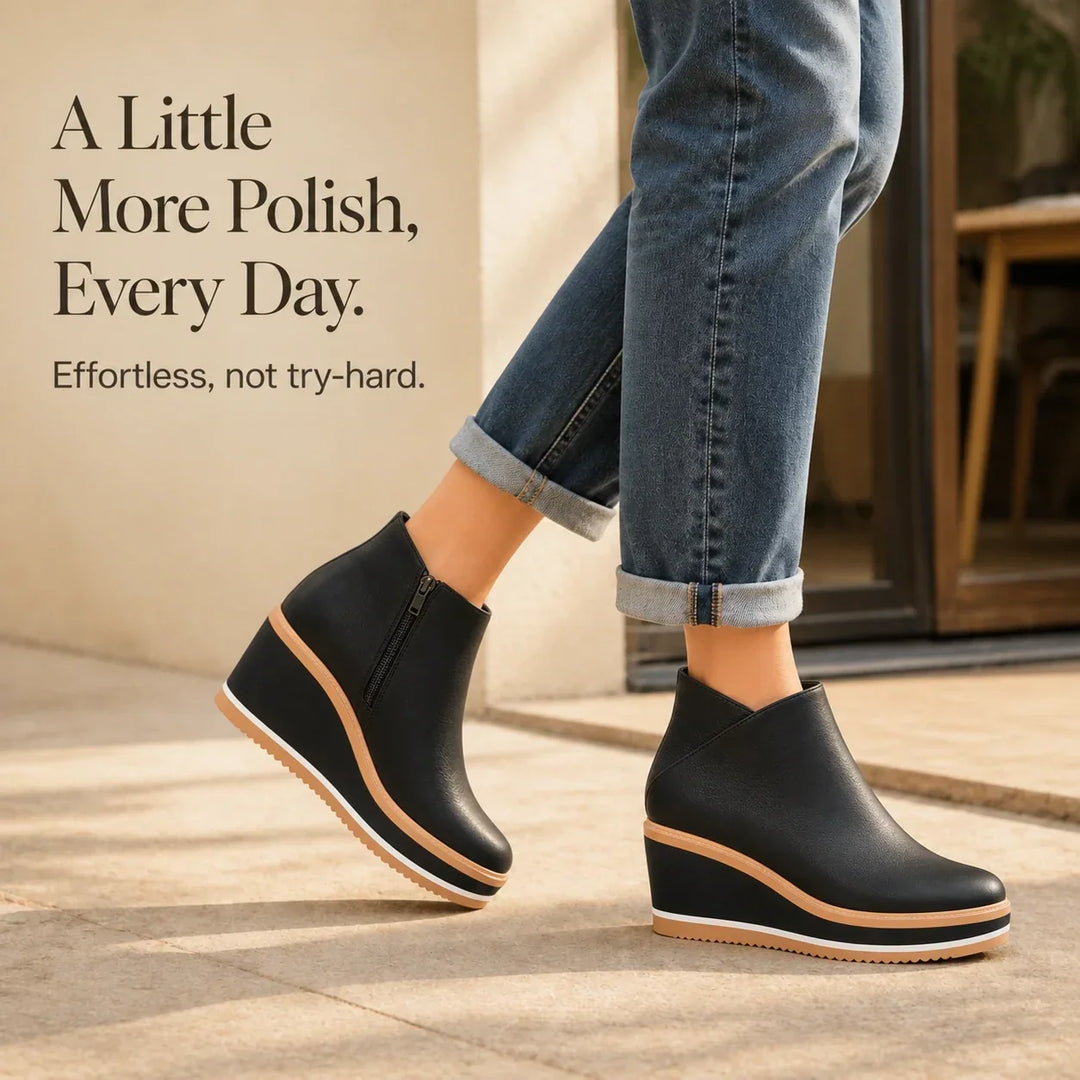 Colombe Smooth Side-Zip Wedge Ankle Boots - Elena Harper