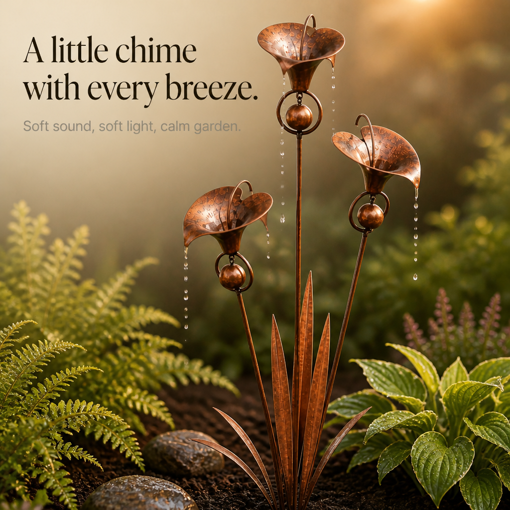 Calla Chime Three Copper-Tone Calla Lily Garden Stake - Elena Harper