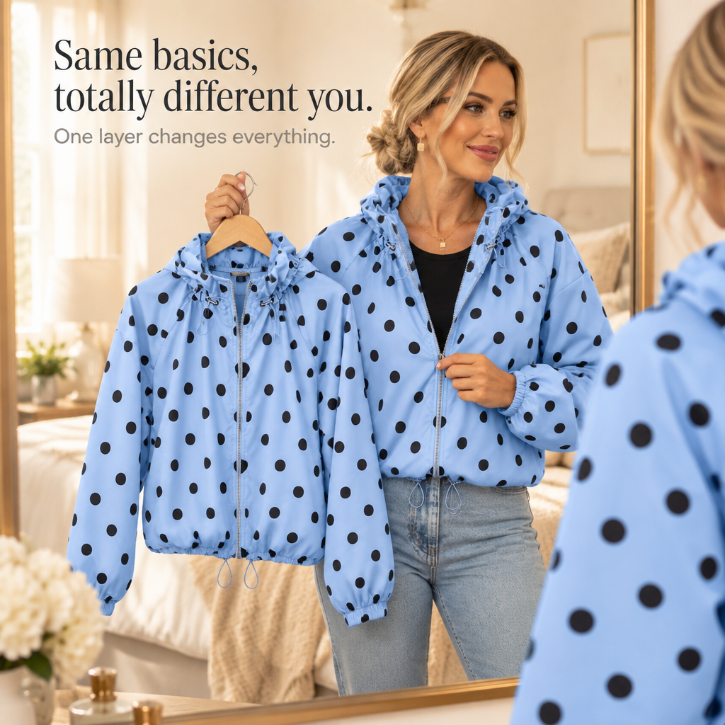 Dotswing Polka Dot Lantern Sleeve Oversized Jacket - Elena Harper