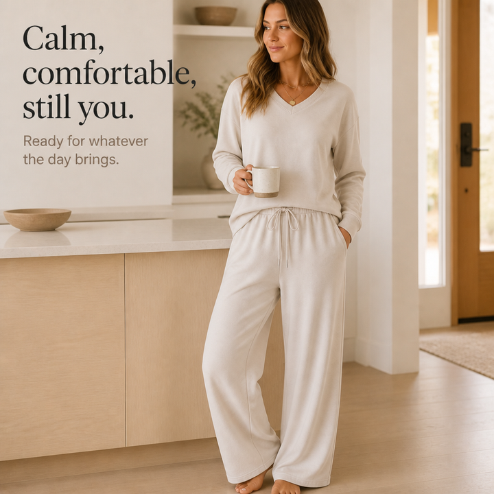 Draperie Vertical-Seam Drawstring Knit Lounge Set - Elena Harper