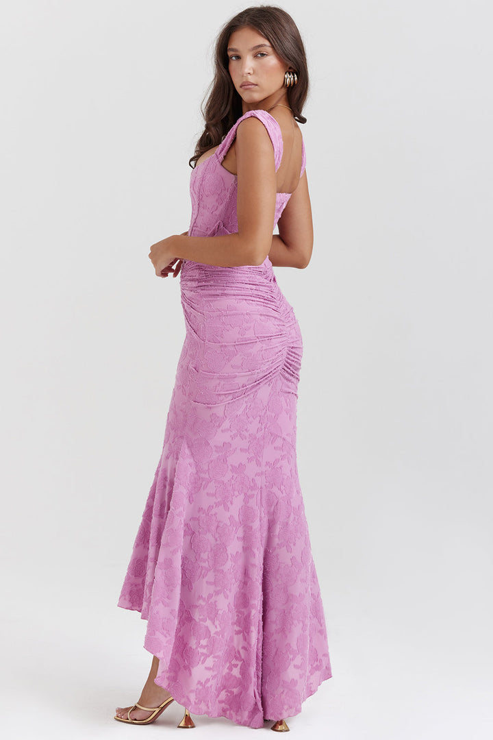 Draped Corset Dress Evening Gown with High Low Hem
