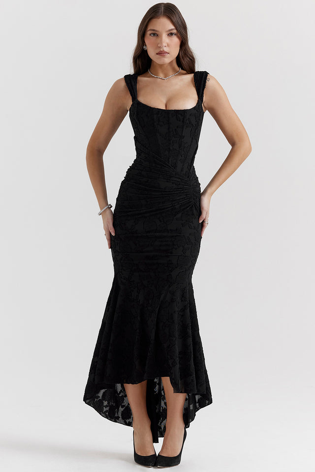 Draped Corset Dress Evening Gown with High Low Hem