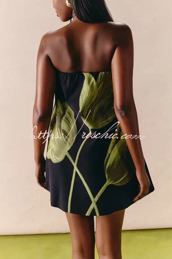 Daphne Retro Botanical Strapless Dress