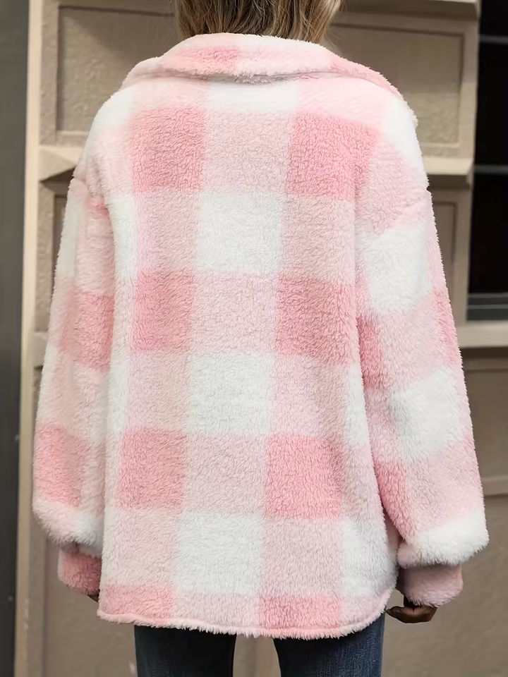 Women's Plaid Fleece Jacket with Buttons – Autumn Style
