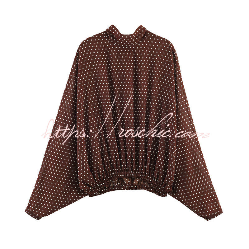 Seraphina Flowing Lantern-Sleeve Polka Dot Blouse