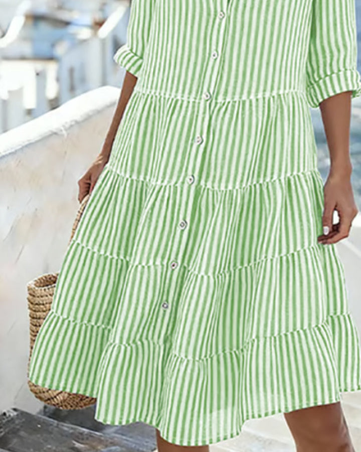Women's A-Line Dress Casual for Spring and Summer, With Buttons and Short Sleeves, view 9 - Elena Harper