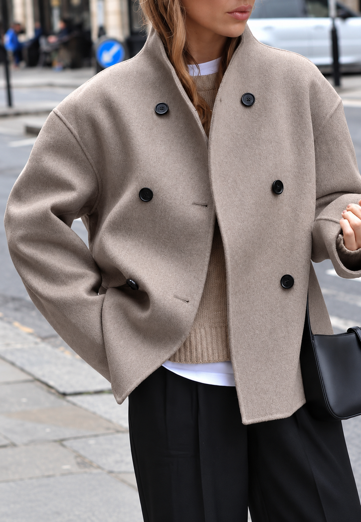 Short Women's Double-Breasted Jacket with Round Neck - Esmée