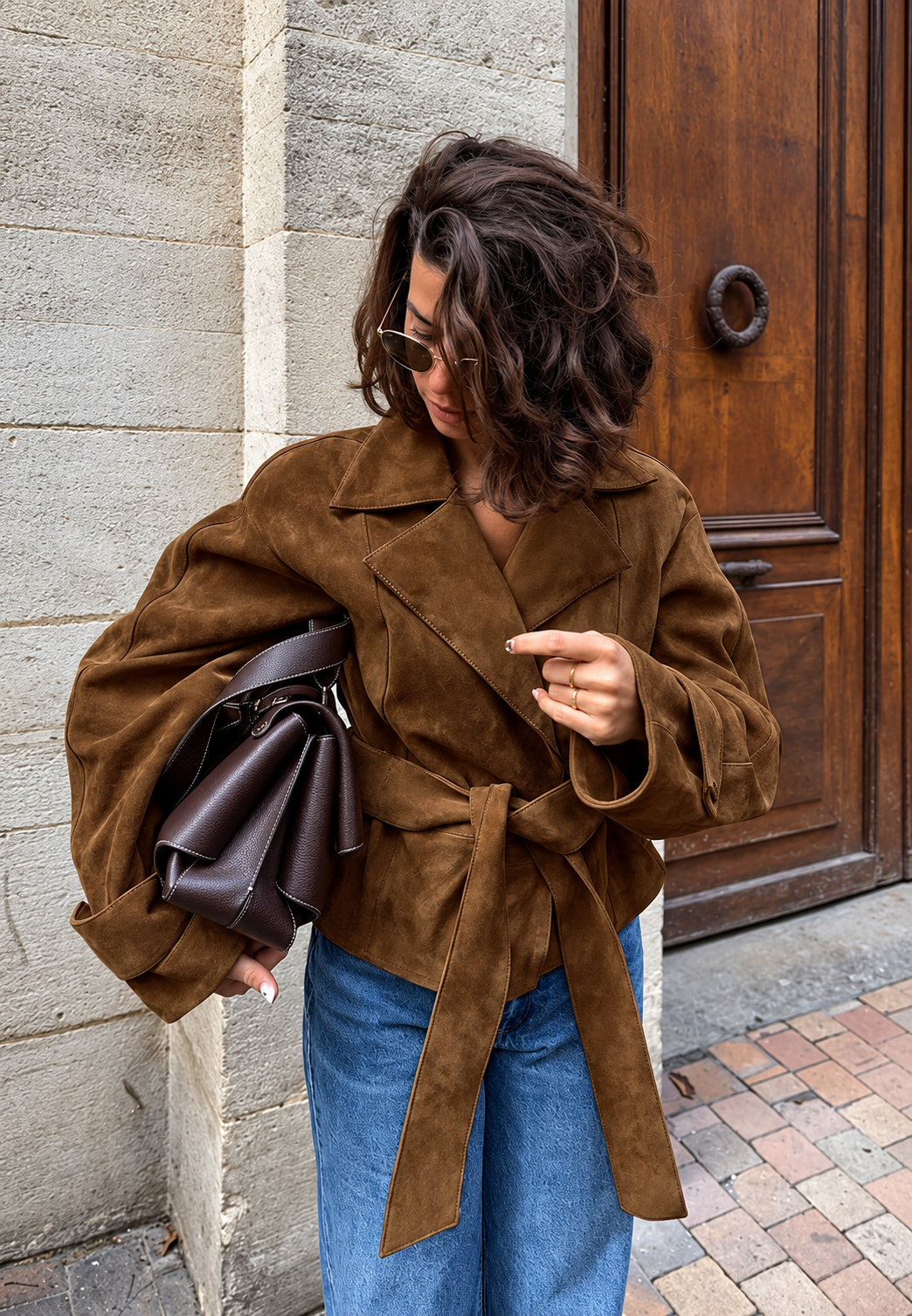 Women's Jacket with Suede Effect and Wide Lapels - Ariane
