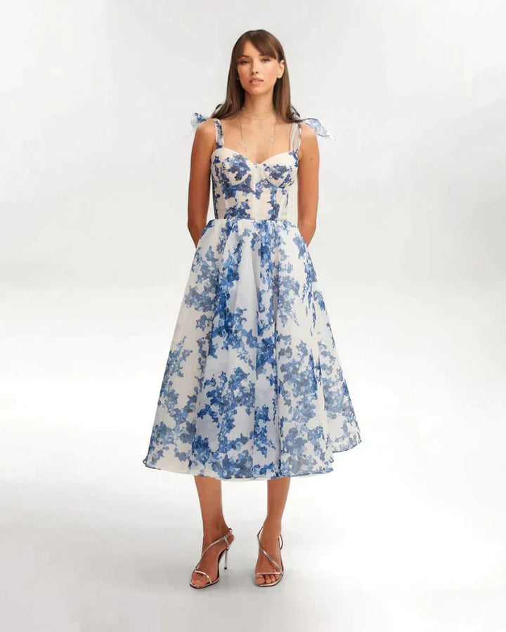 Stunning Blue Floral Dress Luna - Elena Harper