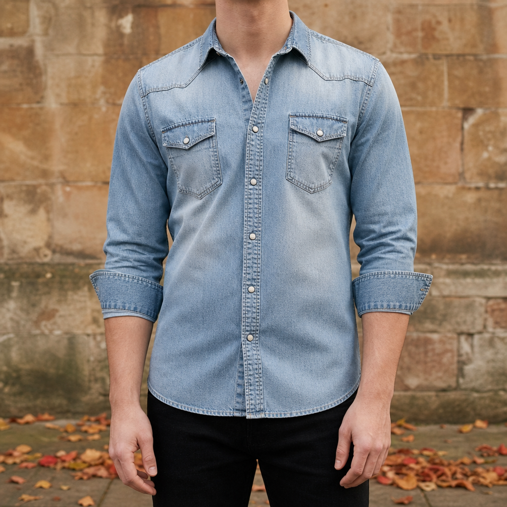 Men's Classic Collar Shirt with Double Chest Pockets