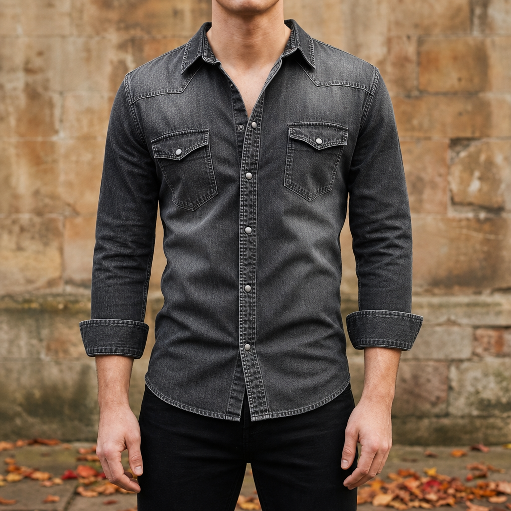 Men's Classic Collar Shirt with Double Chest Pockets