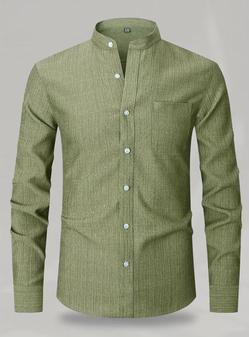Men's Mao Collar Shirt with Chest Pocket