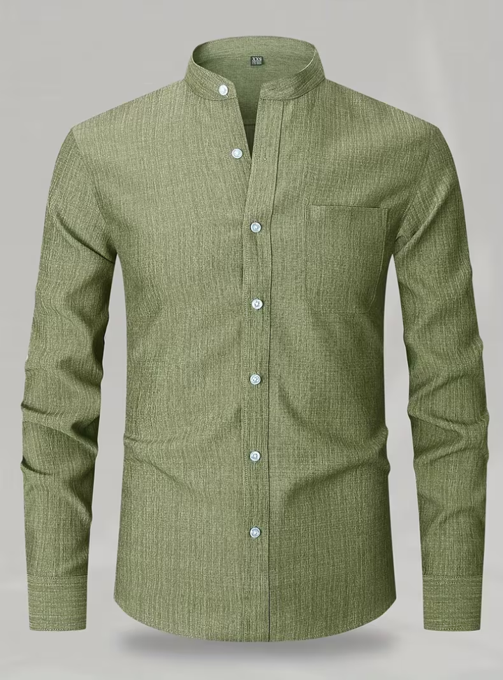 Men's Mao Collar Shirt with Chest Pocket