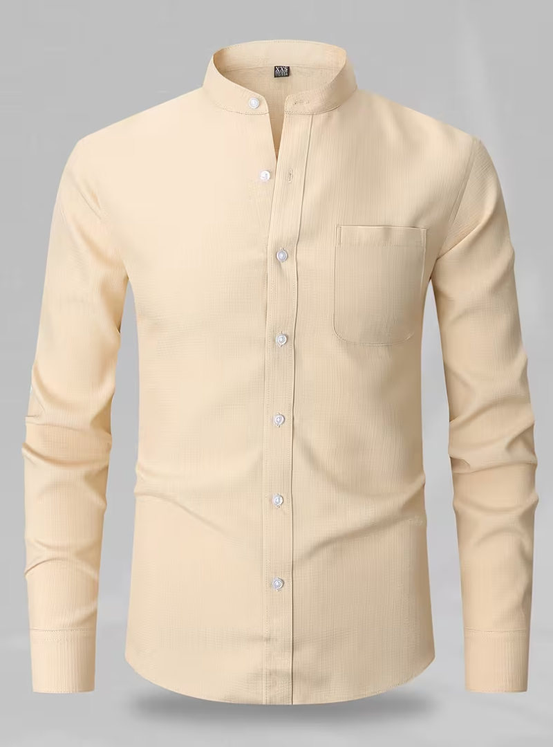 Men's Mao Collar Shirt with Chest Pocket