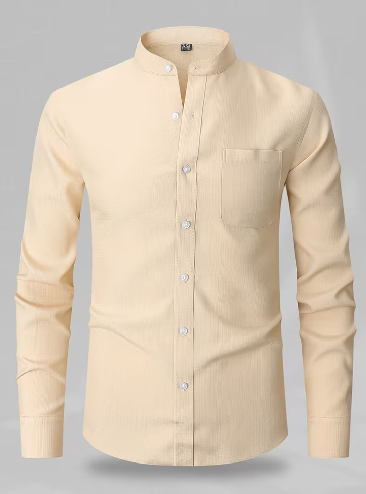 Men's Mao Collar Shirt with Chest Pocket