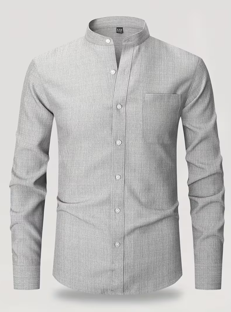 Men's Mao Collar Shirt with Chest Pocket