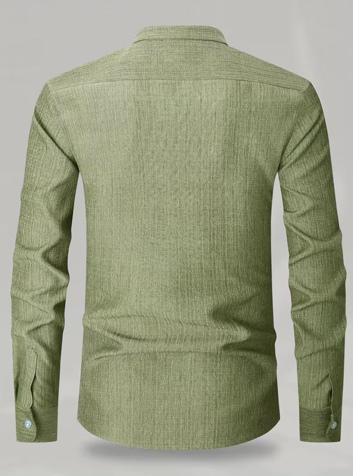 Men's Mao Collar Shirt with Chest Pocket