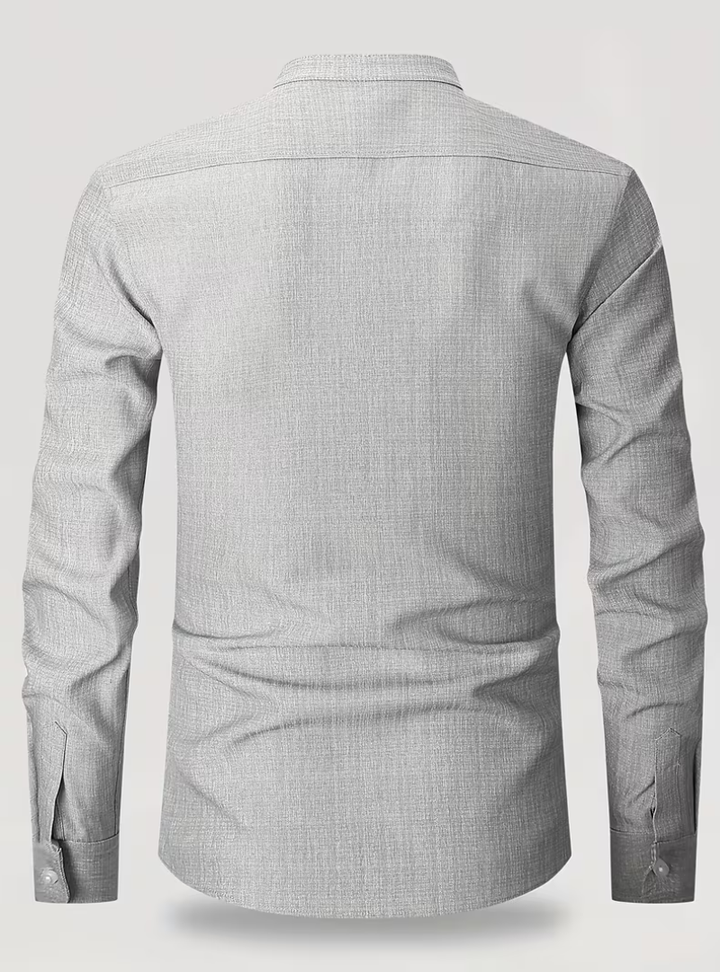 Men's Mao Collar Shirt with Chest Pocket