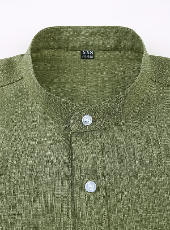 Men's Mao Collar Shirt with Chest Pocket