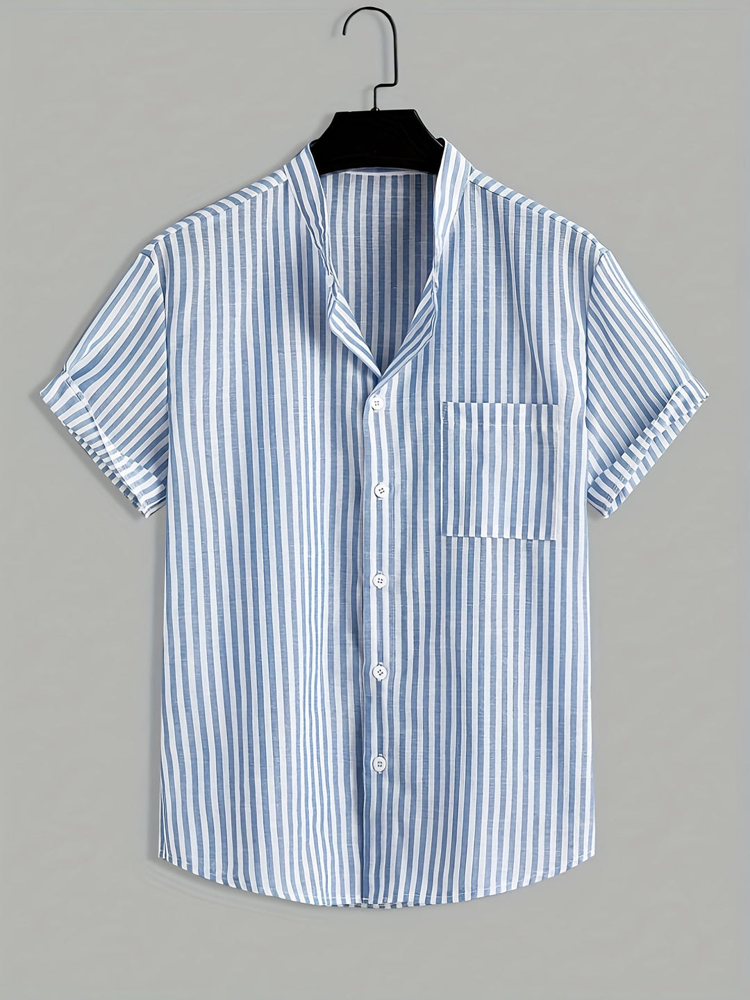 Striped Mao Collar Men's Shirt