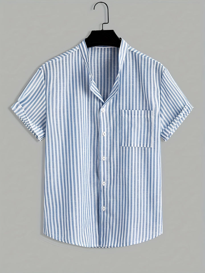 Striped Mao Collar Men's Shirt