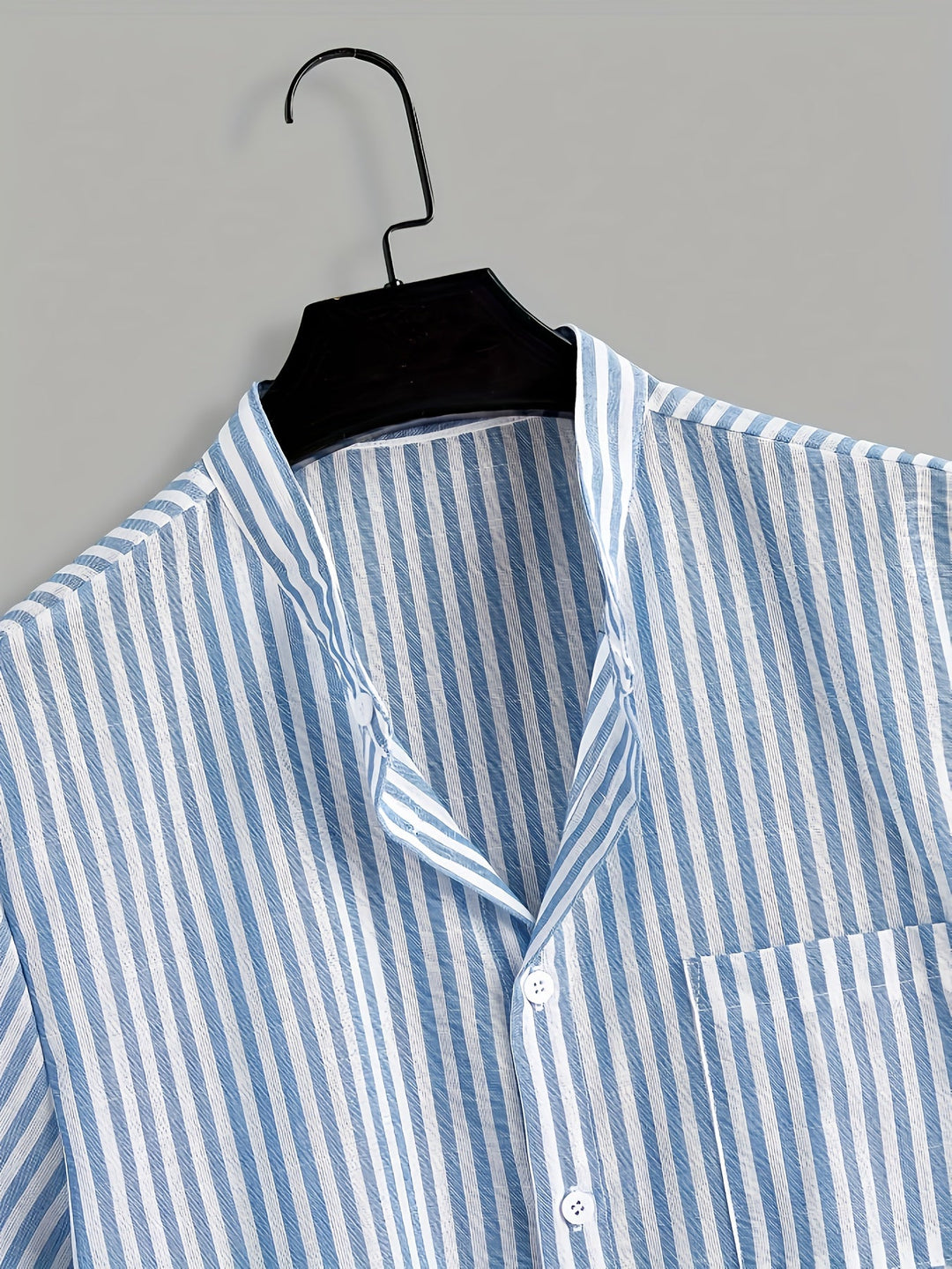 Striped Mao Collar Men's Shirt